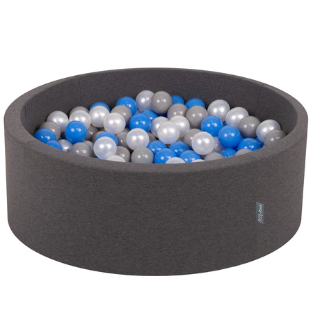 KiddyMoon Piscine à Balles ∅ 7Cm pour Bébé Rond Fabriqué En UE, gris foncé:perle/gris/bleu, 90x30cm/200 balles