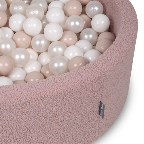 KiddyMoon Piscine à Balles Boules 7 cm pour un Remplissage plus Généreux Pour Bébés au Housse Teddy, Convient dès 8 Mois, rose:beige pastel/blanc/perle