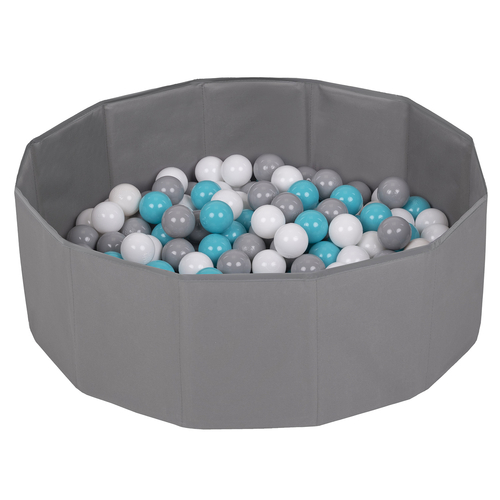 piscine à balles multicolores piscine pliable pour les enfant, gris: gris/blanc/turquoise, 300 balles