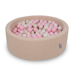 KiddyMoon Piscine à Balles Boules 7 cm pour un Remplissage plus Généreux Pour Bébés au Housse Teddy, Convient dès 8 Mois, beige: beige pastel/rose poudré/perle