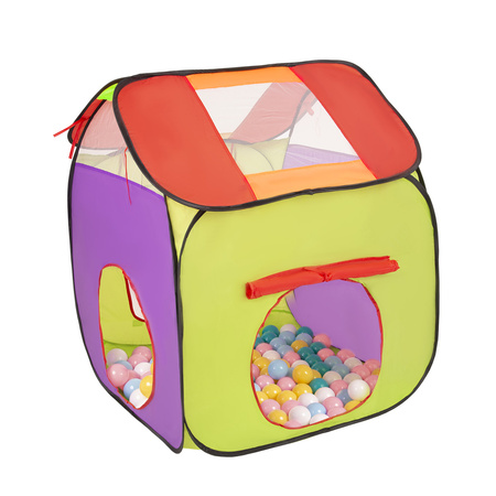 3en1 Tente de Jeux avec Tunnel Piscine à Boules avec Balles pour Enfants, mix:balnc/jaune/babyblue/rose poudré/turquoise, 100 balles