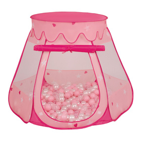 Tente Château Pour Enfants Tente de Jeu Avec Balles Colorées Jouet Cabane Pop-up Château Facile À Monter Maison de Jeu Pour Intérieur et Extérieur, rose: rose poudré-perle-transparent, 105x90cm/200 balles