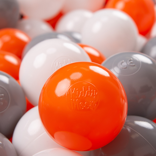 KiddyMoon Balles Colorées Plastique ∅7cm pour Piscine Enfant Bébé Fabriqué en EU, orange/gris/blanc, 200 Balles/7cm