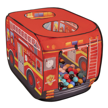 Tente De Jeu Enfant Camion De Pompiers Avec Boules Incluses Pour Intérieur Extérieur Cadeau Développement Sensoriel Et Jeux De Rôle Montessori, rouge: noir-blanc-bleu-rouge-jaune-turquoise, 600 balles