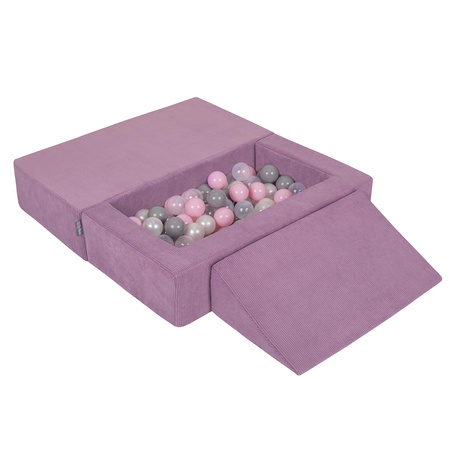 KiddyMoon Canapé en Mousse pour Enfants avec Balles et Pente Parfait Pour la Chambre D'enfant Léger Modulable Confortable Sécurisé Idéal pour Jouer et Se Détendre, violet: perle/gris/transparent/rose poudré, Canapé/Pente + 100 Balles