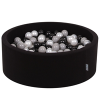 KiddyMoon Piscine à Balles ∅ 7Cm pour Bébé Rond Fabriqué En UE, noir: noir/gris/perle, 90x30cm/200 balles