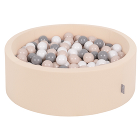 KiddyMoon Piscine à Balles ∅ 7Cm pour Bébé Rond Fabriqué En UE, beige: beige pastel/gris/blanc, 90x30cm/300 balles