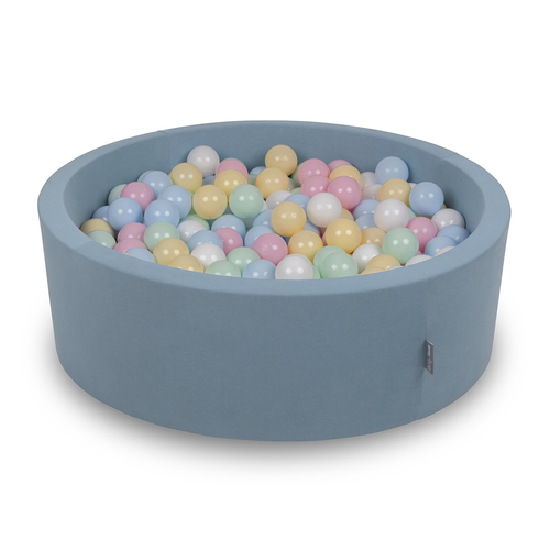 KiddyMoon Piscine À Balles ∅ 7Cm pour Bébé Rond Fabriqué en UE, bleu: bleu pastel/jaune pastel/blanc/menthe/rose poudré, 90x30cm/300 Balles
