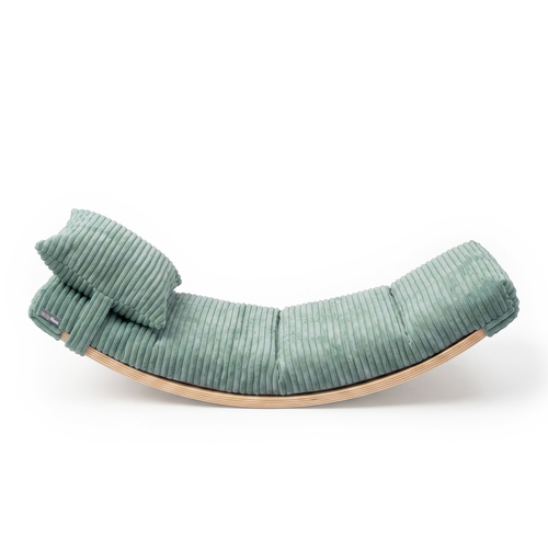KiddyMoon Planche D'équilibre en Bois Enfant Avec Matelas et Oreiller Balance Board, naturel/vert, Planche D'équilibre/Matelas/Oreiller