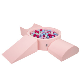 KiddyMoon Aire De Jeux en Mousse avec Rond Piscine à Balles pour Enfants, rose: rose poudré/rose foncé/babyblue/menthe, Piscine (300 Balles) + Version 4