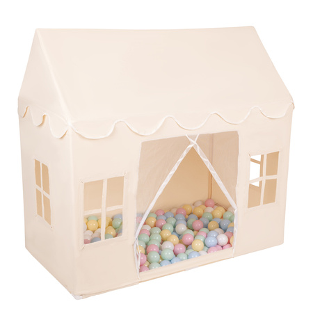 KiddyMoon Tente de Jeu Pour Enfants Maison De Jeu Pliable Tente Enfant Espace Créatif Pour Enfants Coin Douillet Idéal Pour Jouer À L’Intérieur Et À L’Extérieur, naturel: bleu pastel/jaune pastel/blanc/menthe/rose poudré, 400 Balles