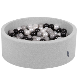 KiddyMoon Piscine à Balles ∅ 7Cm pour Bébé Rond Fabriqué En UE, gris clair:noir/gris/perle, 90x30cm/200 balles