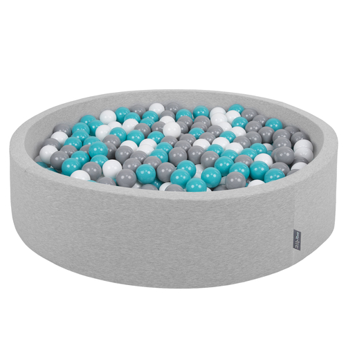 KiddyMoon Piscine À Balles Grande Rond pour Bébé, Fabriqué en UE, gris clair:gris-blanc-turquoise, 120x30cm/200 balles