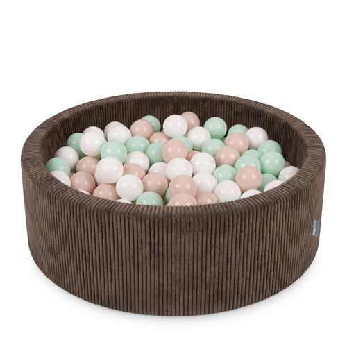KiddyMoon Piscine Bébé, Piscine À Balles Pour Bébé Et Enfant, Piscine Enfant En Mousse Douce, Housse Côtelée Lavable, Marron: Beige pastel/Blanc/Menthe, 90x30cm/200 Balles