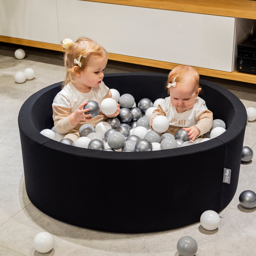KiddyMoon Piscine à Balles ∅ 7Cm pour Bébé Rond Fabriqué En UE, Allemagne: noir/rouge/jaune, 90x30cm/200 balles
