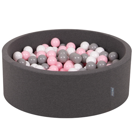 KiddyMoon Piscine à Balles ∅ 7Cm pour Bébé Rond Fabriqué En UE, gris foncé:blanc/gris/rose clair, 90x30cm/300 balles