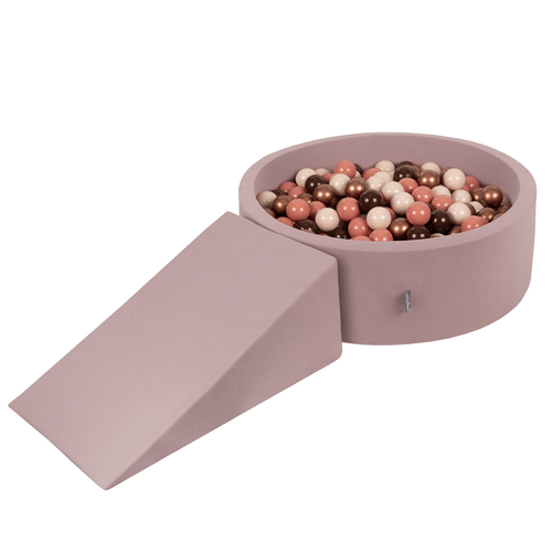 KiddyMoon Aire De Jeux en Mousse avec Rond Piscine à Balles pour Enfants, bruyère: brun/cuivre/beige pastel/saumon, Piscine (200 Balles) + Pente