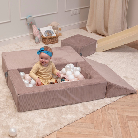 KiddyMoon Canapé en Mousse pour Enfants avec Balles et Pente Parfait Pour la Chambre D'enfant Léger Modulable Confortable Sécurisé Idéal pour Jouer et Se Détendre, beige foncé, Canapé/Pente