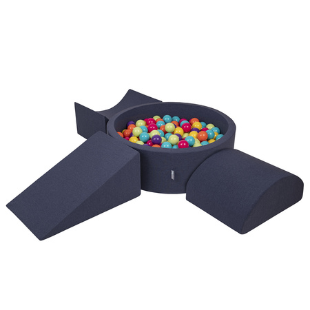 KiddyMoon Aire De Jeux en Mousse avec Rond Piscine à Balles pour Enfants, bleu foncé:vertClr/jaune/turq/orange/rfoncé/violet, Piscine (200 Balles) + Version 4