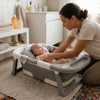 KiddyMoon baignoire pliable bébé plastique avec coussin, gris, M