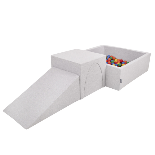 KiddyMoon Aire De Jeux en Mousse avec Carré Piscine À Balles pour Enfants, gris clair: jaune/vert/bleu/rouge/orange, Piscine (200 Balles) + Version 2