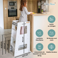 KiddyMoon Tour D'Apprentissage/D'Observation Montessori pour Enfant en Bois 3 Hauteurs Réglables Pieds Anti-Bascule, Blanc, 91,5x39,3x49,4