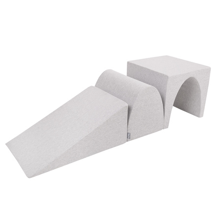 KiddyMoon Aire De Jeux en Mousse avec Rond Piscine à Balles pour Enfants, gris clair: perle/gris/transparent/rose poudré, Piscine (200 Balles) + Version 2