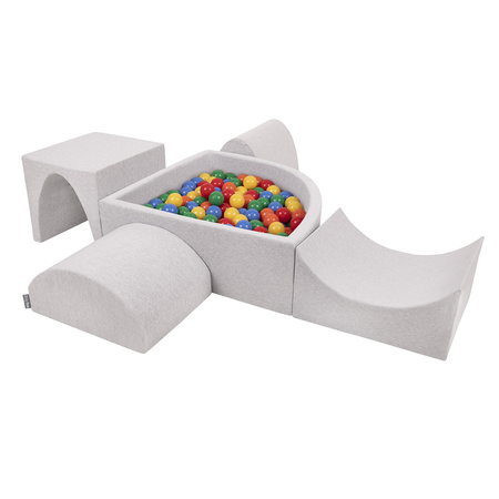 KiddyMoon Aire De Jeux en Mousse avec Quart Angulaire Piscine À Balles pour Bébé, gris clair: jaune/vert/bleu/rouge/orange, Piscine (300 Balles) + Version 1