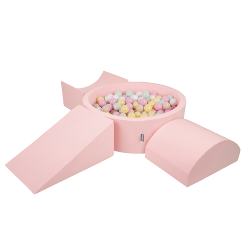 KiddyMoon Aire De Jeux en Mousse avec Rond Piscine à Balles pour Enfants, rose: beige pastel/jaune pastel/blanc/menthe/rose poudré, Piscine (300 Balles) + Version 4