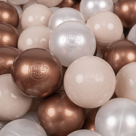 KiddyMoon Balles Colorées Plastique ∅7cm pour Piscine Enfant Bébé Fabriqué en EU, beige pastel/cuivre/perle, 100 Balles/7cm