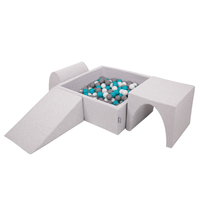 KiddyMoon Aire De Jeux en Mousse avec Carré Piscine À Balles pour Enfants, gris clair: gris/blanc/turquoise, Piscine (200 Balles) + Version 2
