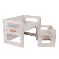 KiddyMoon Table et Chaise pour Enfants Petit Bureau, Gris, Table: 61x44x44 cm/Chaise: 30x30x30 cm