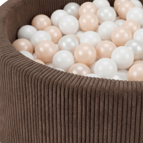 KiddyMoon Piscine Bébé, Piscine À Balles Pour Bébé Et Enfant, Piscine Enfant En Mousse Douce, Housse Côtelée Lavable, Marron: Beige pastel/Blanc/Perle, 90x30cm/200 Balles
