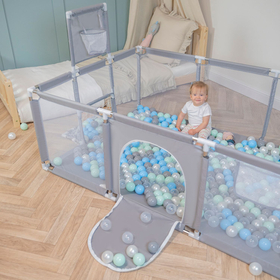 Parc Bébé avec Balles Plastiques Aire De Jeu Pliable Basket Football, gris:perle/gris/transparent/babyblue/menthe, 900 balles