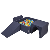 KiddyMoon Aire De Jeux en Mousse avec Carré Piscine À Balles pour Enfants, bleu foncé:vertClr/orange/turq/bleu/babybl/jaune, Piscine (200 Balles) + Version 2
