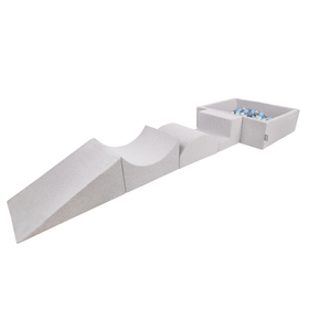KiddyMoon Aire De Jeux en Mousse avec Carré Piscine À Balles pour Enfants, gris clair: perle/gris/transparent/babyblue/menthe, Piscine (200 Balles) + Version 5