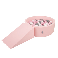KiddyMoon Aire De Jeux en Mousse avec Rond Piscine à Balles pour Enfants, rose:blanc/gris/rose poudré, Piscine (100 Balles)+ Pente