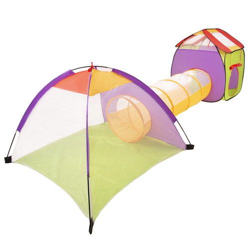 3en1 Tente de Jeux avec Tunnel Piscine à Boules avec Balles pour Enfants, bleu, 120x100x375