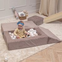 KiddyMoon Canapé en Mousse pour Enfants avec Balles et Pente Parfait Pour la Chambre D'enfant Léger Modulable Confortable Sécurisé Idéal pour Jouer et Se Détendre, beige foncé: beige pastel/blanc/perle, Canapé/Pente + 100 Balles