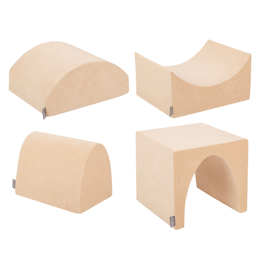 KiddyMoon aire de jeux velours mousse colline/tunnel/rampe L/semi-rouleau L, beige sableux, Multi-Taille