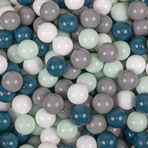 KiddyMoon Piscine à Balles ∅ 7Cm pour Bébé Rond Fabriqué En UE, gris clair:turquoise foncé/gris/blanc/menthe, 90x30cm/300 balles