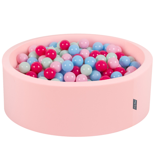 KiddyMoon Piscine à Balles ∅ 7Cm pour Bébé Rond Fabriqué En UE, rose: rose poudré/rose foncé/babyblue/menthe, 90x30cm/300 balles