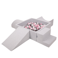 KiddyMoon Aire De Jeux en Mousse avec Carré Piscine À Balles pour Enfants, gris clair: blanc/gris/rose poudré, Piscine (300 Balles) + Version 5