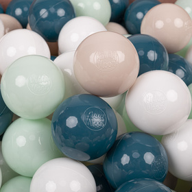 KiddyMoon Balles Colorées Plastique ∅7cm pour Piscine Enfant Bébé Fabriqué en EU, turquoise foncé/beige pastel/blanc/menthe, 50 Balles/7cm