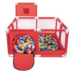 parc bébé avec balles plastiques aire de jeu pliable basket, Rouge:noir/blanc/bleu/rouge/jaune/turquoise, 100 balles