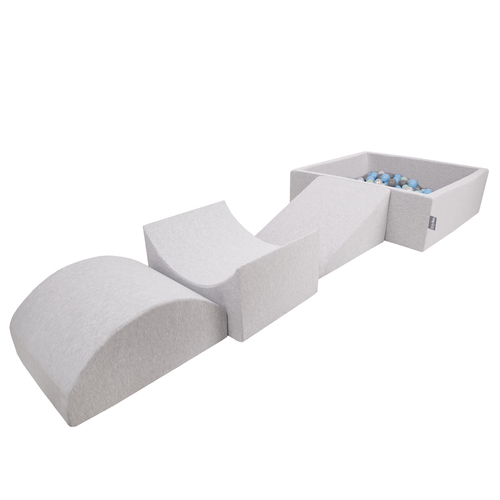 KiddyMoon Aire De Jeux en Mousse avec Carré Piscine À Balles pour Enfants, gris clair: perle/gris/transparent/babyblue/menthe, Piscine (300 Balles) + Version 4