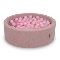 KiddyMoon Piscine à Balles Boules 7 cm pour un Remplissage plus Généreux Pour Bébés au Housse Teddy, Convient dès 8 Mois, Rose: Rose Poudré/Transparent, 90x30cm/300 Balles