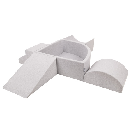 KiddyMoon Aire De Jeux en Mousse avec Quart Angulaire Piscine À Balles pour Bébé, gris clair: perle/gris/transparent/rose poudré, Piscine (200 Balles) + Version 5