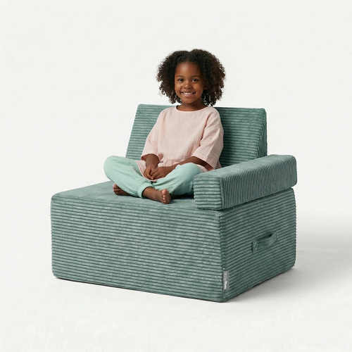 KiddyMoon Coussin Sauteur Enfant Mini Trampoline Interieur Rembourrage A Ressorts Housse Amovible En Tissu Cotele Deux Poignees Des 3 Ans, Vert, Mini Trampoline Avec Dossier Et Accoudoir