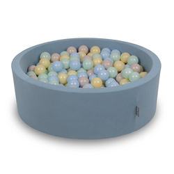 KiddyMoon Piscine À Balles ∅ 7Cm pour Bébé Rond Fabriqué en UE, bleu: beige pastel/bleu pastel/jaune pastel/menthe, 90x30cm/300 Balles